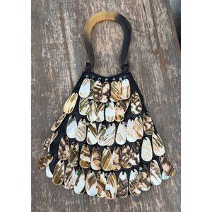 Mad By Design Silk Natural Horn Tear Drop Shell Jangle Hand Bag Vintage Costal